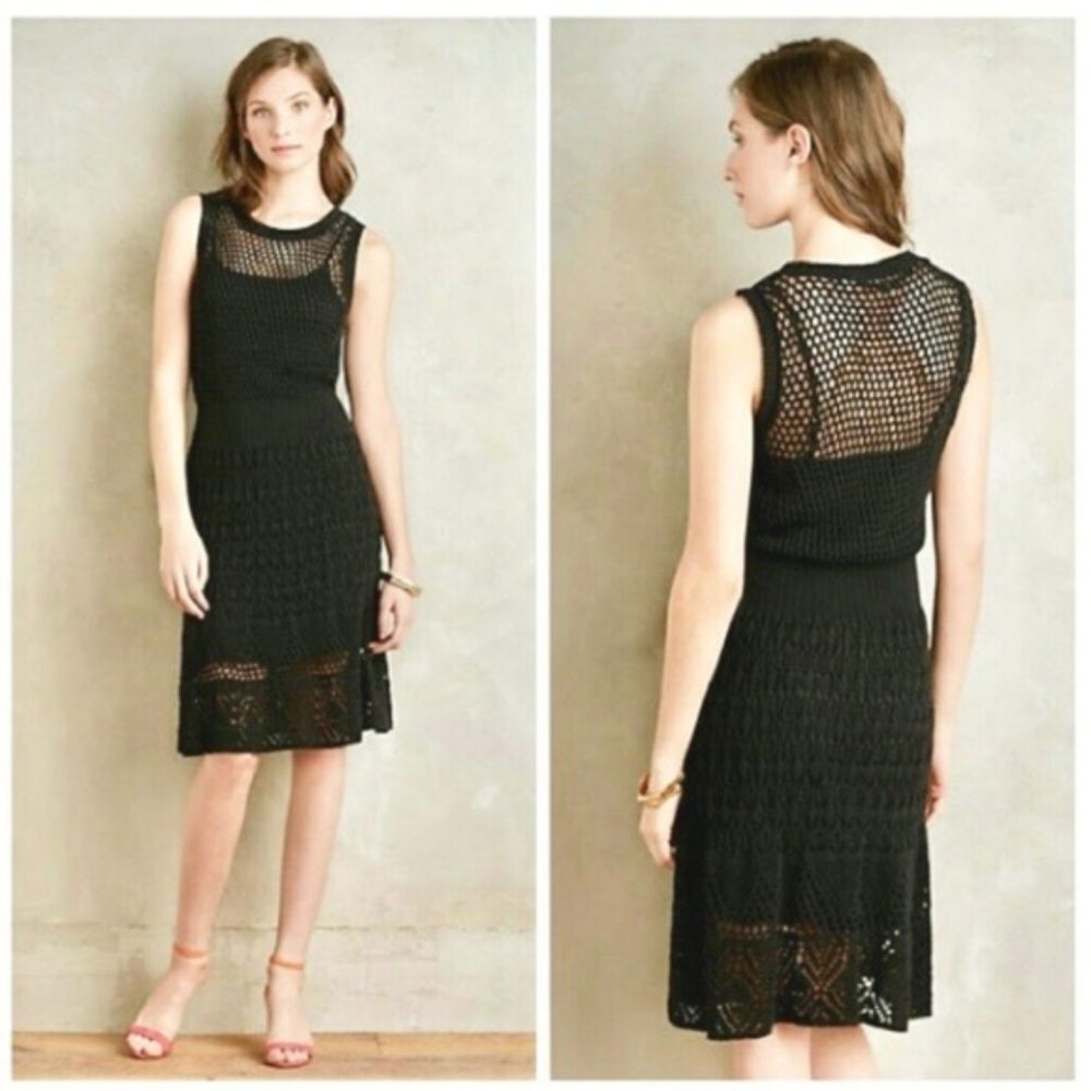 Anthropologie Knitted & Knotted Nightland Crochet Dress Black Size XS Petite